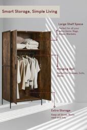 HD Designs Brooklyn 2 Door Wardrobe Storage Bedroom Furniture 1800 x 830 x 520 mm in Dark Brown - thumbnail 6