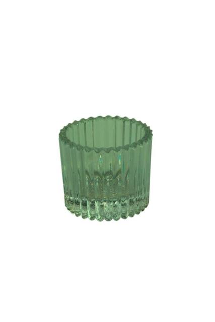 KDMD Green Harrison Ribbed Glass Tealight Holder 4.5cm 10 Pack - image 1