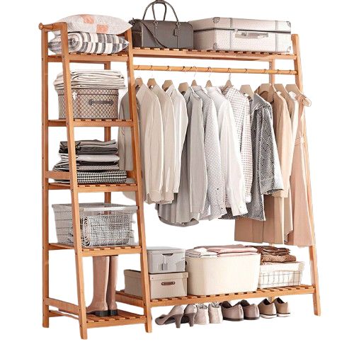 Modcraft Heavy-Duty Wooden Clothes Rail Corner Open Wardrobe in Brown - image 1