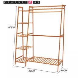 Modcraft Heavy-Duty Wooden Clothes Rail Corner Open Wardrobe in Brown - thumbnail 5