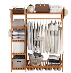 Modcraft Heavy-Duty Wooden Clothes Rail Corner Open Wardrobe in Brown - thumbnail 2