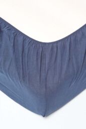Homescapes Luxury Soft Plain Linen Deep Fitted Sheet 18 inch Deep in Navy - Size: Single Fitted - thumbnail 2