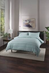 The Lyndon Company On The Line Stripe 100% Cotton Tufted Supersoft Duvet Cover Set - Deyongs 1846 in Duck Egg Blue - Size: King - thumbnail 2