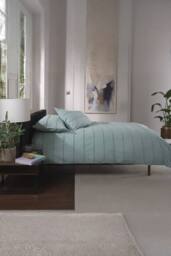 The Lyndon Company On The Line Stripe 100% Cotton Tufted Supersoft Duvet Cover Set - Deyongs 1846 in Duck Egg Blue - Size: King - thumbnail 4