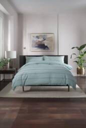 The Lyndon Company On The Line Stripe 100% Cotton Tufted Supersoft Duvet Cover Set - Deyongs 1846 in Duck Egg Blue - Size: King - thumbnail 1