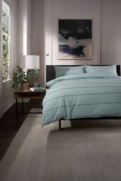 The Lyndon Company On The Line Stripe 100% Cotton Tufted Supersoft Duvet Cover Set - Deyongs 1846 in Duck Egg Blue - Size: King - thumbnail 3