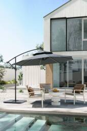 H&O Direct Double-Top Garden Umbrella Parasol with Solar Lights & HDPE Base in Dark Grey - thumbnail 3