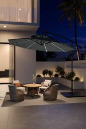 H&O Direct Double-Top Garden Umbrella Parasol with Solar Lights & HDPE Base in Dark Grey - thumbnail 2