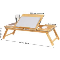 SONGMICS Bamboo Foldable Laptop Desk Height Adjustable with Drawer Angles in Natural - thumbnail 3