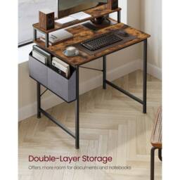 KORVIXA Computer Desk with Monitor Riser, Fabric Pouch in Brown - Size: 100 cm x 100 cm - thumbnail 5