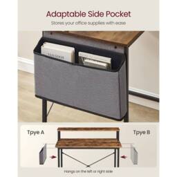 KORVIXA Computer Desk with Monitor Riser, Fabric Pouch in Brown - Size: 100 cm x 100 cm - thumbnail 3