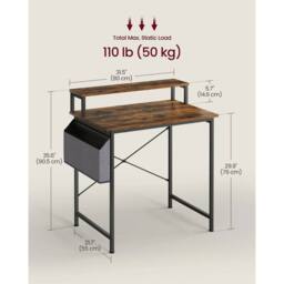 KORVIXA Computer Desk with Monitor Riser, Fabric Pouch in Brown - Size: 100 cm x 100 cm - thumbnail 2