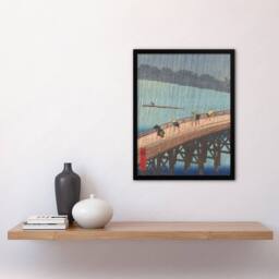 Artery8 Evening Shower Ohashi Bridge Vintage Framed Wall Art Print Hiroshige in Blue - Size: A4 - thumbnail 4