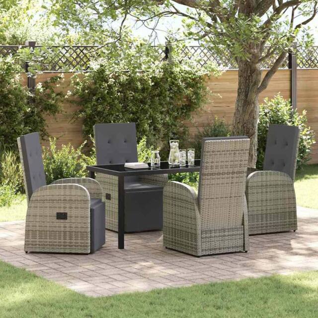 Berkfield Home 5 Piece Garden Dining Set with Cushions Grey Poly Rattan - image 1