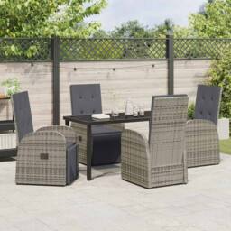 Berkfield Home 5 Piece Garden Dining Set with Cushions Grey Poly Rattan - thumbnail 4