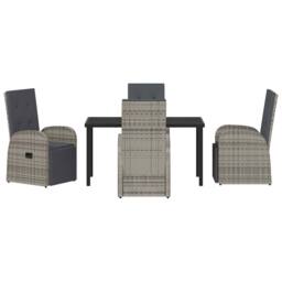 Berkfield Home 5 Piece Garden Dining Set with Cushions Grey Poly Rattan - thumbnail 7