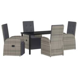 Berkfield Home 5 Piece Garden Dining Set with Cushions Grey Poly Rattan - thumbnail 2