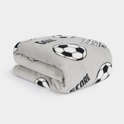 OHS Kids Sherpa Throw Over Bed Blanket Football Sofa Chair Plush Warm Soft Fleece in Light Grey - thumbnail 2