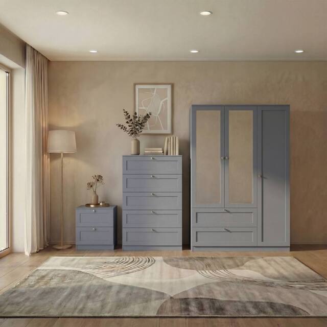 Home Discount Vida Designs Altino 3Pc Bedroom Set(2Dr Bedside, 5Dr Chest, Wardrobe) in Grey - image 1