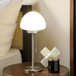 Wyld and Coco Modern Table Lamp Silver Iron Base White Glass Half Sphere Shade - thumbnail 1