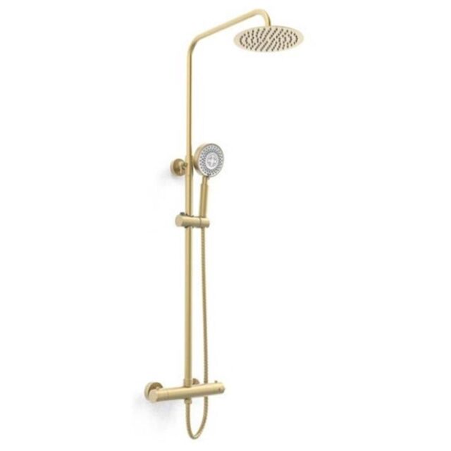 Clifton Brush Brass Exposed Shower, Slim Overhead Drencher & Sliding Handset in Gold