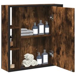 Berkfield Home Bathroom Mirror Cabinet Smoked Oak 60x16x60 cm Engineered Wood in Brown - Size: 60 x 16 x 60 cm - thumbnail 4