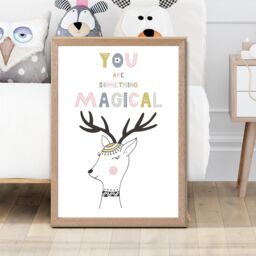 ARTZE Cute You are Magical Deer Scandi Quote Framed Print SIZE: A4 with Oak Frame in Pink - thumbnail 2
