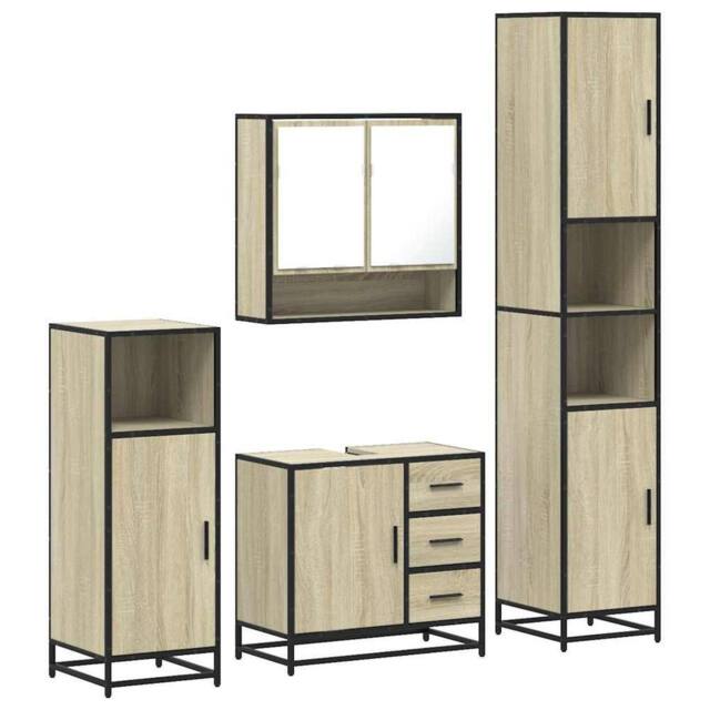 Berkfield Home 4¬†Piece Bathroom Furniture Set¬†Sonoma Oak Engineered Wood in Tan - image 1
