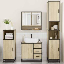 Berkfield Home 4¬†Piece Bathroom Furniture Set¬†Sonoma Oak Engineered Wood in Tan - thumbnail 3