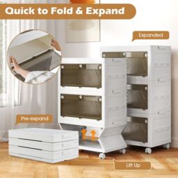 Costway 3-Tier Stackable Storage Bins Bedroom Collapsible Storage Boxes-White in White - thumbnail 2