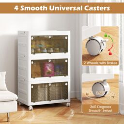 Costway 3-Tier Stackable Storage Bins Bedroom Collapsible Storage Boxes-White in White - thumbnail 5