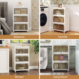 Costway 3-Tier Stackable Storage Bins Bedroom Collapsible Storage Boxes-White in White - thumbnail 3