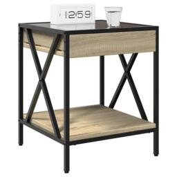 Berkfield Home Decorative Bedside Table with Infinity LED Sonoma Oak 40x40x49 cm in Natural - Size: 40 x 40 x 49 cm - thumbnail 5