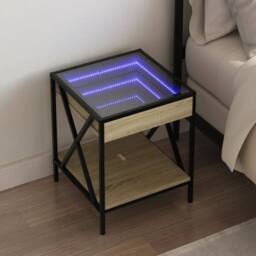 Berkfield Home Decorative Bedside Table with Infinity LED Sonoma Oak 40x40x49 cm in Natural - Size: 40 x 40 x 49 cm - thumbnail 2