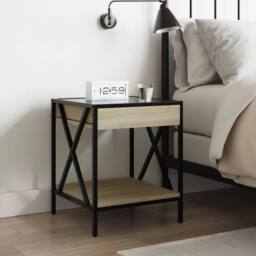 Berkfield Home Decorative Bedside Table with Infinity LED Sonoma Oak 40x40x49 cm in Natural - Size: 40 x 40 x 49 cm - thumbnail 4