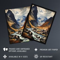 Artery8 Wall Art Print Cairngorms National Park Oil Painting Dramatic Scottish Highlands Mountains Art Framed in Black - Size: A4 - thumbnail 2