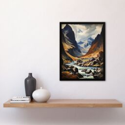 Artery8 Wall Art Print Cairngorms National Park Oil Painting Dramatic Scottish Highlands Mountains Art Framed in Black - Size: A4 - thumbnail 4