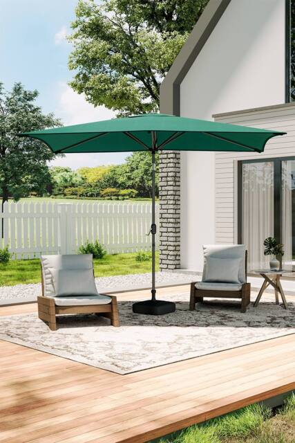 Living and Home 3m W x 2m D Waterproof Rectangular Parasol for Outdoor with Plastic Base in Green - image 1
