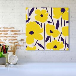"Warren Reed - Designer Vintage Tropical Flowers Canvas in Yellow - Size: W30"" x H30""" - thumbnail 2