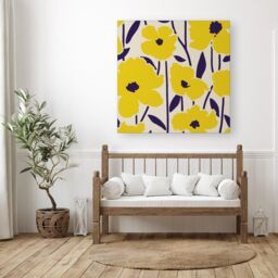 "Warren Reed - Designer Vintage Tropical Flowers Canvas in Yellow - Size: W30"" x H30""" - thumbnail 3