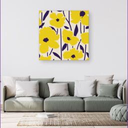 "Warren Reed - Designer Vintage Tropical Flowers Canvas in Yellow - Size: W30"" x H30""" - thumbnail 4