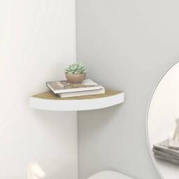 Berkfield Home Wall Corner Shelf Oak & White 35x35x3.8 cm MDF in Light Brown - thumbnail 2