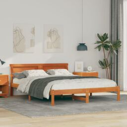 Berkfield Home with LED Strip Lights with Headboard Wax brown 150 x 200 cm Solid pine wood - thumbnail 1