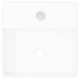 Berkfield Home Elegant Ceramic Bathroom Sink Basin with Faucet Hole White Square - thumbnail 1