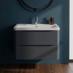 Balterley Dunwood 2 Drawer Wall Hung Vanity Basin Unit, Dark Grey, 800mm in Grey - thumbnail 5