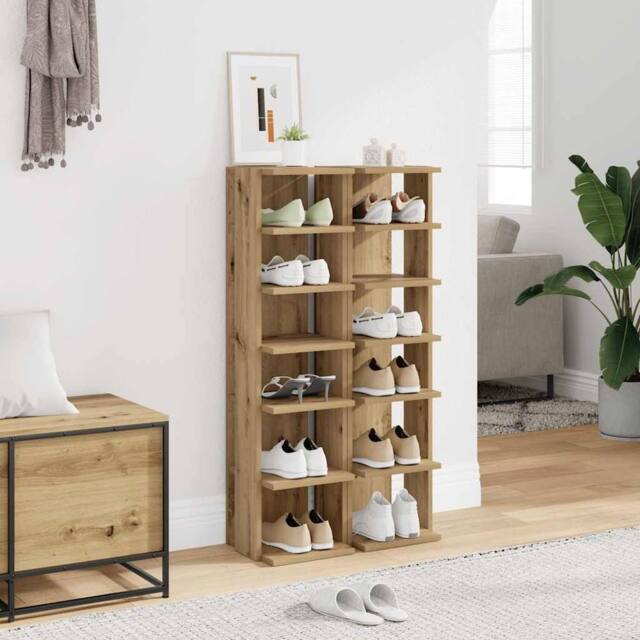 Berkfield Home Shoe Cabinets 2 pcs Artisan Oak 28x27x102 cm Engineered Wood in Brown - Size: 28 x 27 x 102 cm - image 1