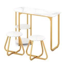 VOGREX Bar Table Set with 2 Stools, 2 Storage Shelves in White - thumbnail 1