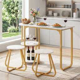 VOGREX Bar Table Set with 2 Stools, 2 Storage Shelves in White - thumbnail 3