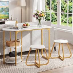 VOGREX Bar Table Set with 2 Stools, 2 Storage Shelves in White - thumbnail 4