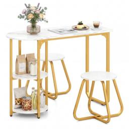 VOGREX Bar Table Set with 2 Stools, 2 Storage Shelves in White - thumbnail 5